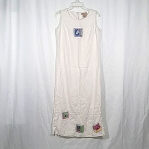 Positive Attitude Vintage Linen rayón  Sheath Dress W/ Front Design Size M